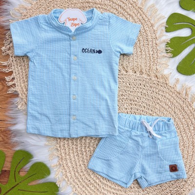 Conj. Camisa Ocean e Bermuda Listrada - Azul Claro